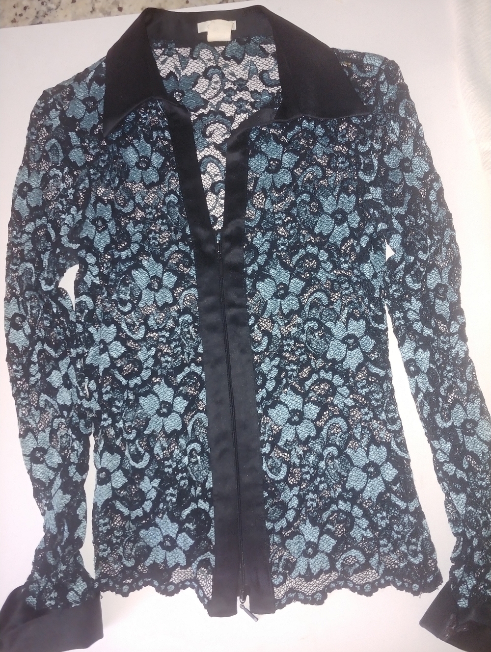 Cache Black Lace Top with Teal Blue